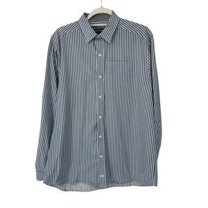 Johnston & Murphy Blue White Striped Print Button-Down Long Sleeve Shirt Sz L